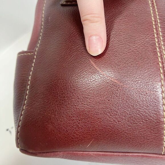 Vintage Fossil 90s Brown Auburn Leather Handbag Shoulder Bag Purse - Picture 9 of 12